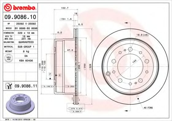 Тормозной диск BREMBO 09.9086.11
