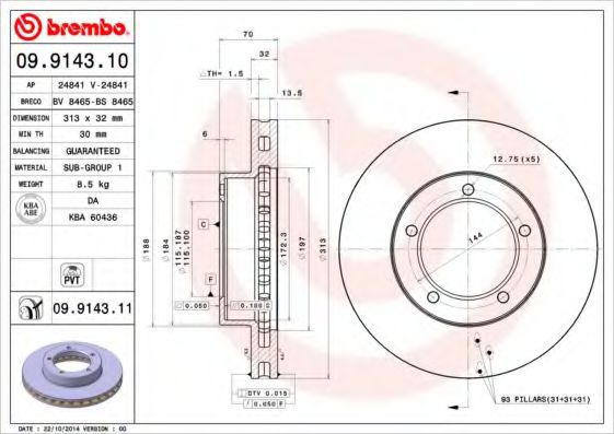 Тормозной диск BREMBO 09.9143.11