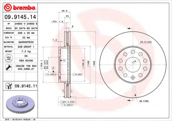 Тормозной диск BREMBO 09.9145.11