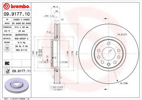 Тормозной диск BREMBO 09.9177.11