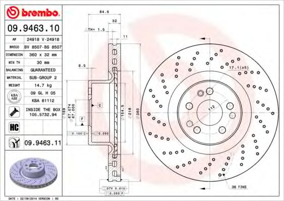 Тормозной диск BREMBO 09.9463.11