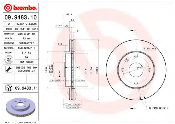 Тормозной диск BREMBO 09.9483.11