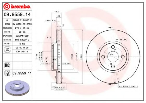 Тормозной диск BREMBO 09.9559.11