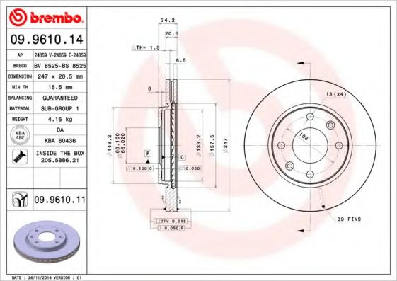 Тормозной диск BREMBO 09.9610.14