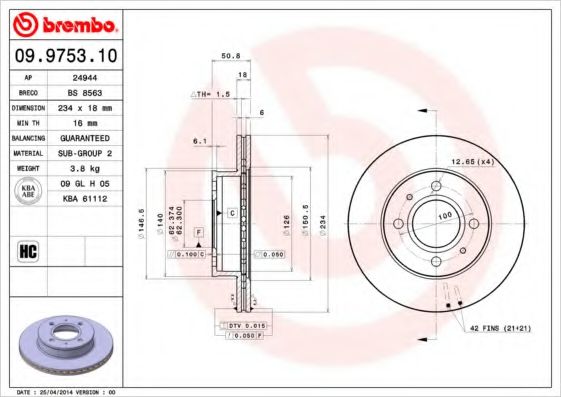 Тормозной диск BREMBO 09.9753.10