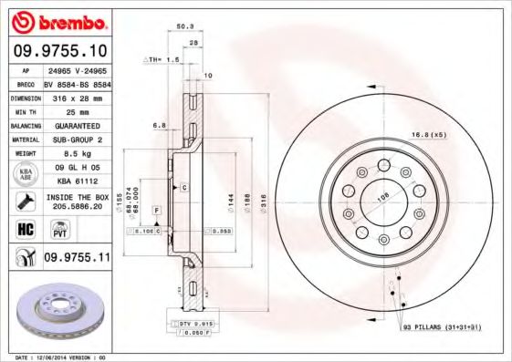 Тормозной диск BREMBO 09.9755.11