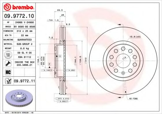 Тормозной диск BREMBO 09.9772.11