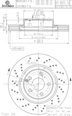 Тормозной диск BREMBO 09.9825.11