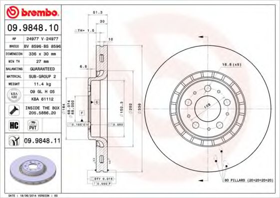 Тормозной диск BREMBO 09.9848.11