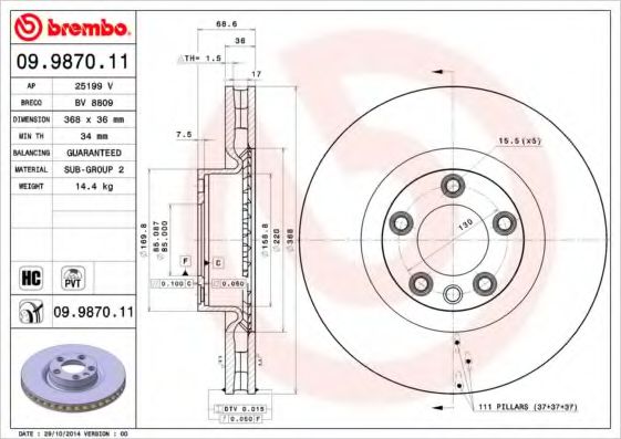 Тормозной диск BREMBO 09.9870.11