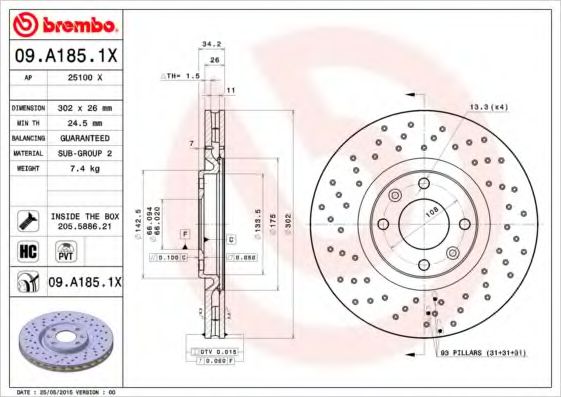 Тормозной диск BREMBO 09.A185.1X