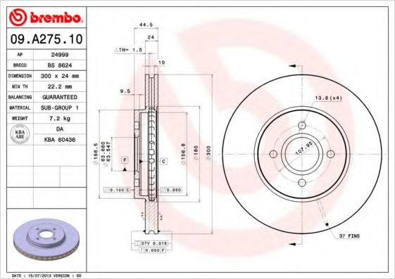 Тормозной диск BREMBO 09.A275.10