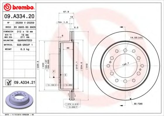 Тормозной диск BREMBO 09.A334.21