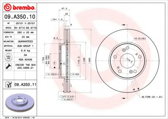 Тормозной диск BREMBO 09.A350.10
