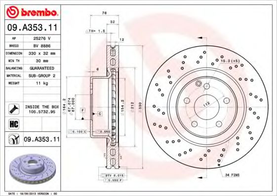 Тормозной диск BREMBO 09.A353.11