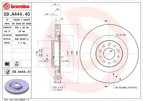 Тормозной диск BREMBO 09.A444.40