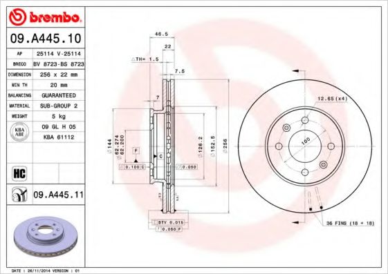 Тормозной диск BREMBO 09.A445.10