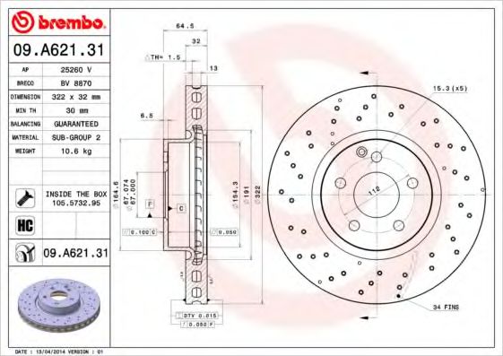 Тормозной диск BREMBO 09.A621.31