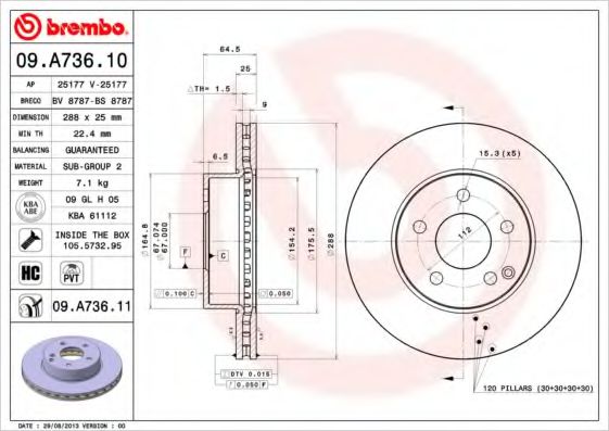 Тормозной диск BREMBO 09.A736.10