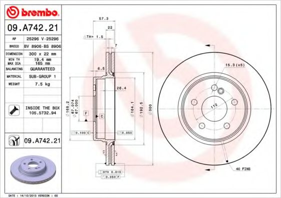 Тормозной диск BREMBO 09.A742.21