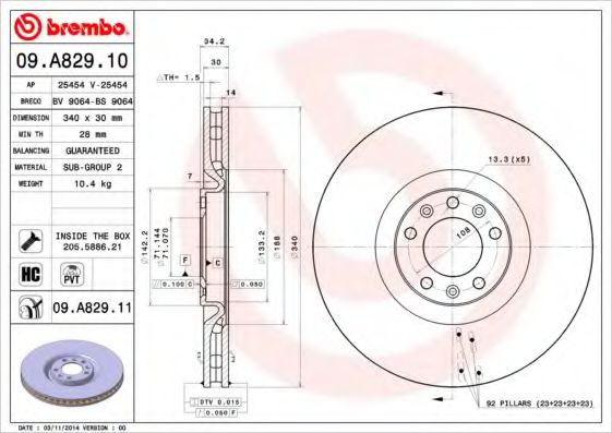 Тормозной диск BREMBO 09.A829.11