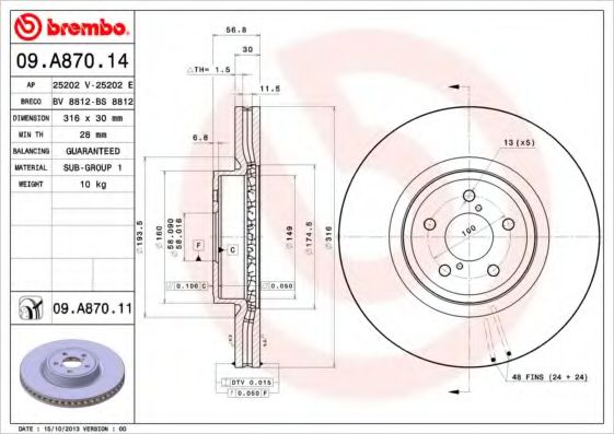 Тормозной диск BREMBO 09.A870.14