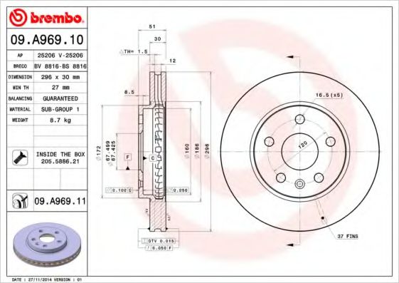 Тормозной диск BREMBO 09.A969.10