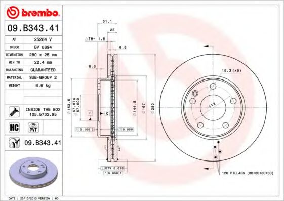 Тормозной диск BREMBO 09.B343.41