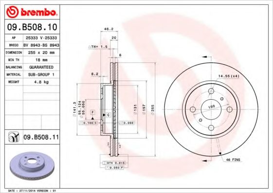 Тормозной диск BREMBO 09.B508.11