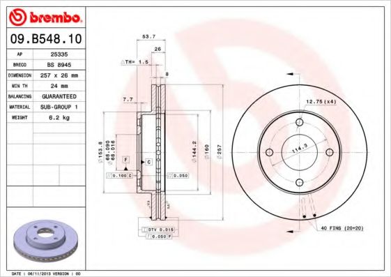 Тормозной диск BREMBO 09.B548.10