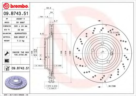Тормозной диск BREMBO 09.B743.51
