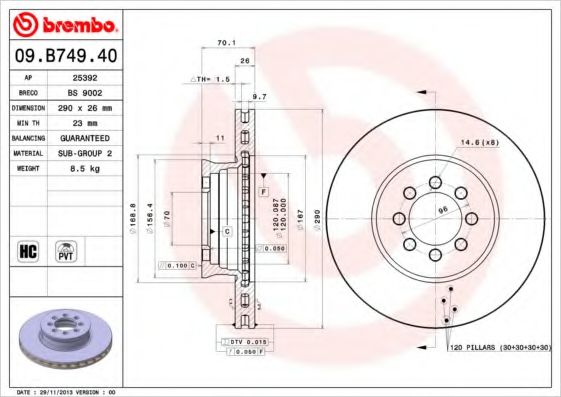 Тормозной диск BREMBO 09.B749.40