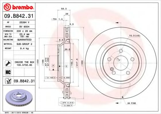 Тормозной диск BREMBO 09.B842.31