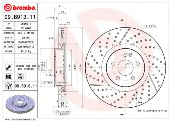 Тормозной диск BREMBO 09.B913.11