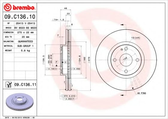 Тормозной диск BREMBO 09.C136.11