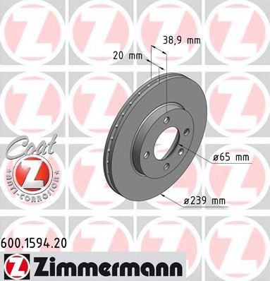 Тормозной диск Otto Zimmermann 600.1594.20