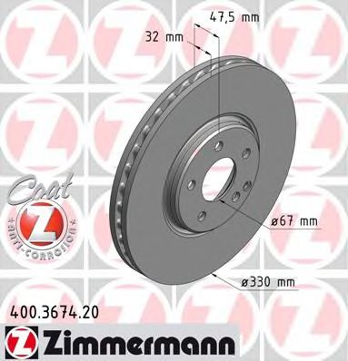 Тормозной диск Otto Zimmermann 400.3674.20