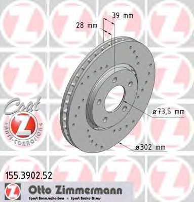 Тормозной диск Otto Zimmermann 155.3902.52