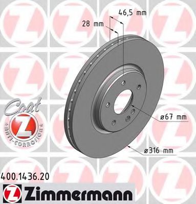 Тормозной диск Otto Zimmermann 400.1436.20