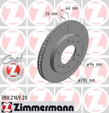 Тормозной диск Otto Zimmermann 380.2169.20