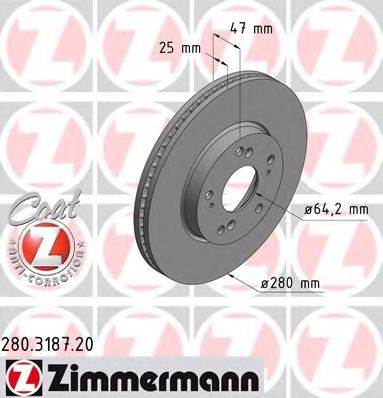 Тормозной диск Otto Zimmermann 280.3187.20