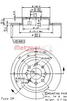 Тормозной диск METZGER 6110443 Тормозной диск METZGER 6110443