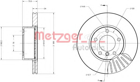 Тормозной диск METZGER 6110166 Тормозной диск METZGER 6110166