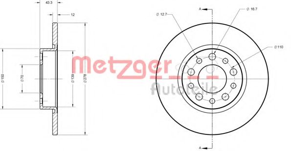 Тормозной диск METZGER 6110413 Тормозной диск METZGER 6110413