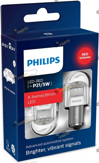 Лампочка Philips P21/5W LED 12/24 X2 RED (11499XURX2)