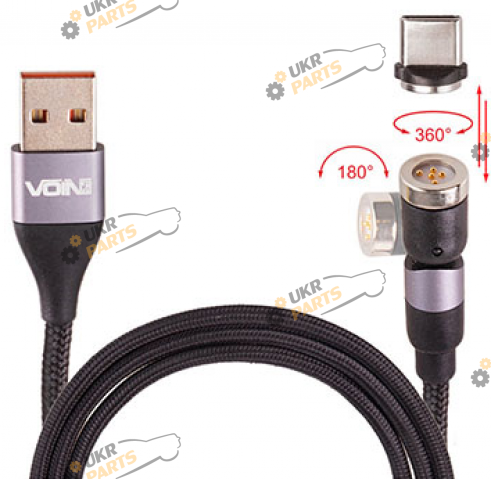 Кабель Voin 1m, black (швидка зарядка / передача даних) Type-C 3 А (VP-6601C BK (300))