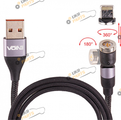 Кабель Voin 2m, black (швидка зарядка / передача даних) Lightning 3 А (VL-6602L BK (300))