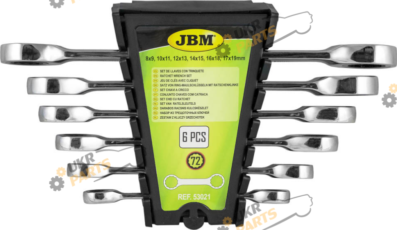 Набор накидных ключей JBM с трещеткой 8 мм 6 шт (8-19 мм) (53021)