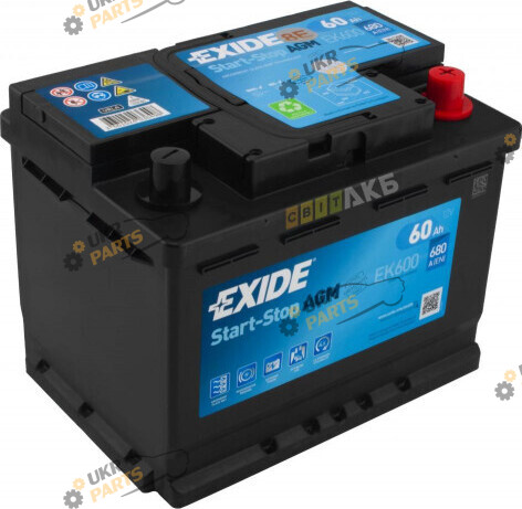 Автомобильный аккумулятор Exide AGM R+, EN 680 60 Ач (EK600)