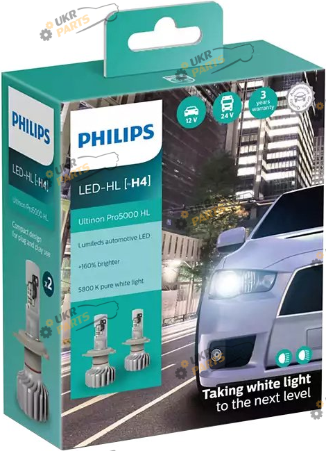 LED лампа Philips LED H4 11342U50CWX2 Ultinon Pro5000 +160% Х2 H4 15 Bт (11342U50CWX2)